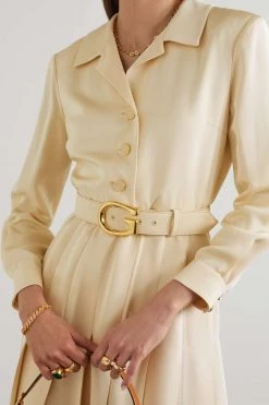 GUCCI Hemdblusenkleid Aus Glänzender Faille Mit Falten Und Gürtel ,Creme -Gucci Verkäufe w920 q60 1003