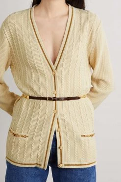 GUCCI Cardigan Aus Einer Woll-Baumwollmischung In Zopfstrick Mit Kettenverzierung Und Gürtel ,Creme -Gucci Verkäufe w920 q60 1020