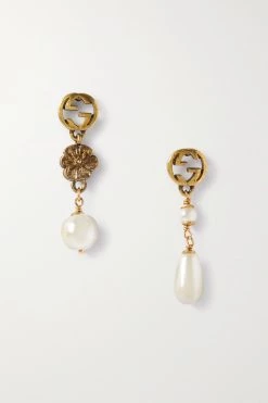 GUCCI Goldfarbene Ohrstecker Mit Kunstperlen