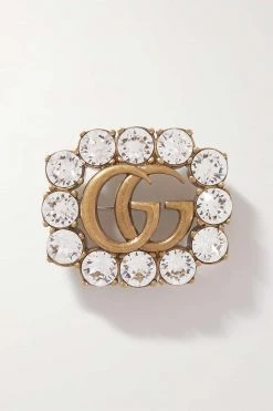 GUCCI Goldfarbene Brosche Mit Kristallen