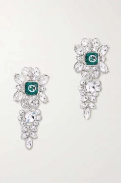 GUCCI Silberfarbene Ohrclips Mit Kristallen