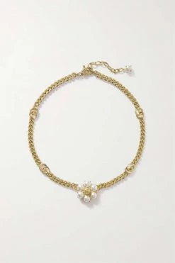 GUCCI Goldfarbene Kette Mit Kunstperlen