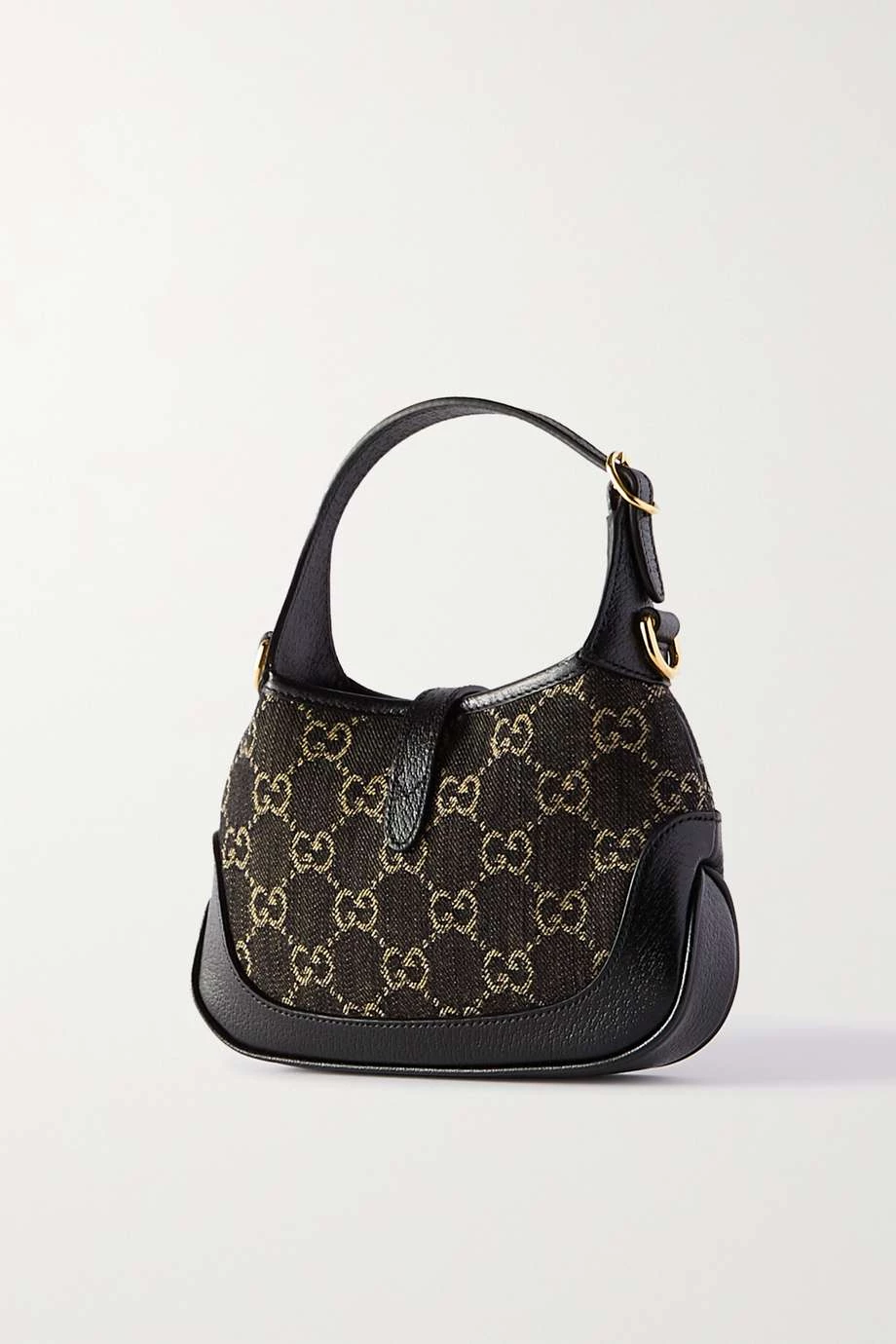 GUCCI Jackie 1961 Mini Schultertasche Aus Denim Mit Jacquard-Muster Und Lederbesätzen ,Schwarz 3 GUCCI Jackie 1961 Mini Schultertasche Aus Denim Mit Jacquard-Muster Und Lederbesätzen ,Schwarz – Bild 3
