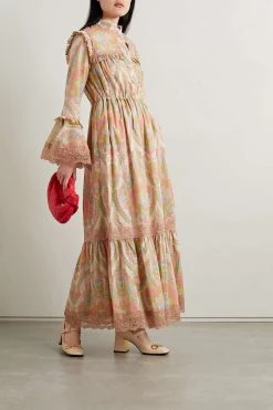 GUCCI Love Parade Maxikleid Aus Baumwoll-Voile Mit Rüschen, Spitzenbesätzen Und Blumenprint ,Beige -Gucci Verkäufe w920 q60 113