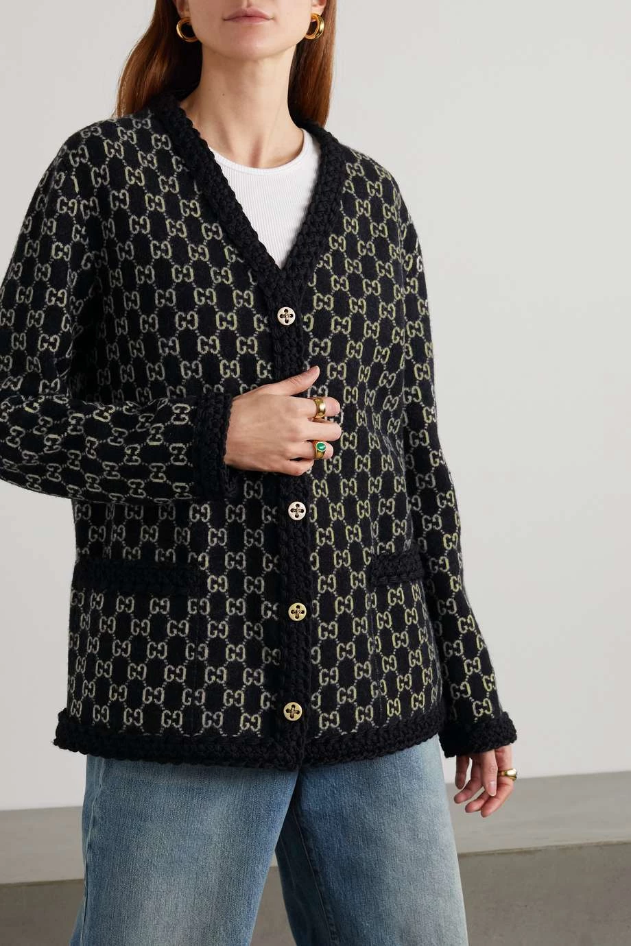GUCCI Cardigan Aus Wolle In Jacquard-Strick ,Schwarz 3 GUCCI Cardigan Aus Wolle In Jacquard-Strick ,Schwarz – Bild 3