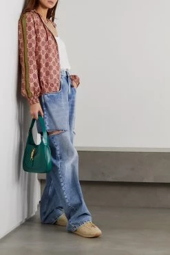 GUCCI Kapuzenjacke Aus Bedrucktem Seiden-Twill Mit Metallic-Webbandbesätzen ,Beige -Gucci Verkäufe w920 q60 1170