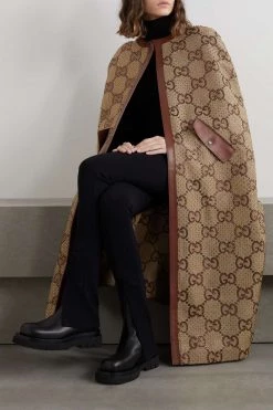 GUCCI Aria Wendbares Cape Aus Canvas Aus Einer Baumwollmischung Mit Jacquard-Muster Und Lederbesätzen ,Camel -Gucci Verkäufe w920 q60 1182