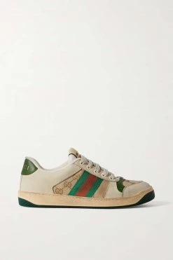 GUCCI Screener Sneakers Aus Veloursleder, Leder Und Canvas In Distressed-Optik ,Beige