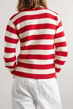 GUCCI Love Parade Gestreifter Pullover Aus Baumwolle Mit Schnürung Und Applikation ,Rot -Gucci Verkäufe w920 q60 12