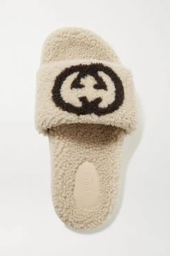 GUCCI Eileen Pantoletten Aus Shearling Mit Logoprint ,Beige -Gucci Verkäufe w920 q60 1211