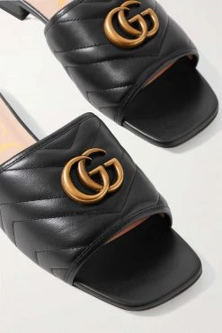 GUCCI Jolie Pantoletten Aus Gestepptem Leder Mit Logodetails ,Schwarz -Gucci Verkäufe w920 q60 1227