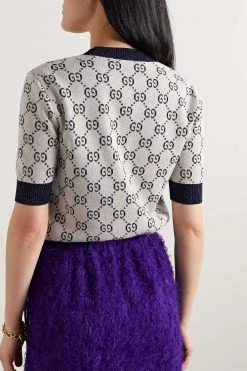 GUCCI Pullover Aus Jacquard-Strick Aus Einer Baumwollmischung In Metallic-Optik ,Navy -Gucci Verkäufe w920 q60 123