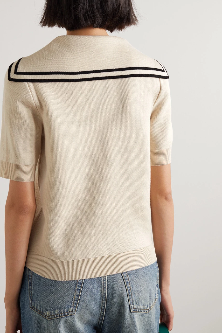 GUCCI Verziertes Oberteil Aus Woll-Piqué Mit Streifen ,Beige 3 GUCCI Verziertes Oberteil Aus Woll-Piqué Mit Streifen ,Beige – Bild 3