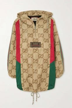 GUCCI Chinese New Year Kapuzenjacke Aus Bedrucktem Shell Mit Applikationen ,Braun