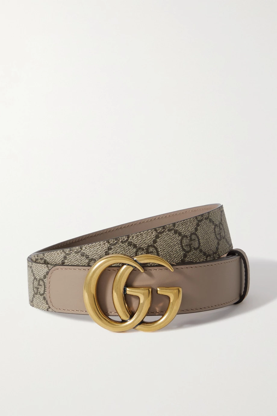 GUCCI GG Marmont Gürtel Aus Beschichtetem, Bedrucktem Canvas Mit Lederbesätzen ,Beige 1 GUCCI GG Marmont Gürtel Aus Beschichtetem, Bedrucktem Canvas Mit Lederbesätzen ,Beige