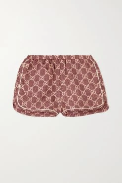 GUCCI Shorts Aus Bedrucktem Seiden-Twill Mit Paspeln ,Beige