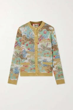 GUCCI Chinese New Year Cardigan Aus Jacquard-Strick In Metallic-Optik ,Grün