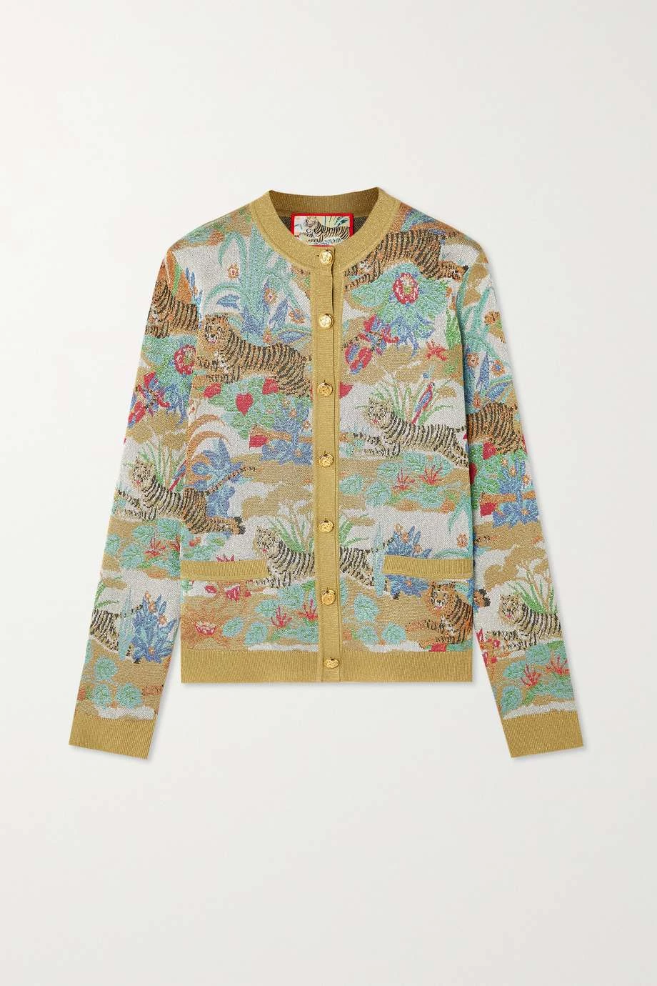 GUCCI Chinese New Year Cardigan Aus Jacquard-Strick In Metallic-Optik ,Grün 1 GUCCI Chinese New Year Cardigan Aus Jacquard-Strick In Metallic-Optik ,Grün