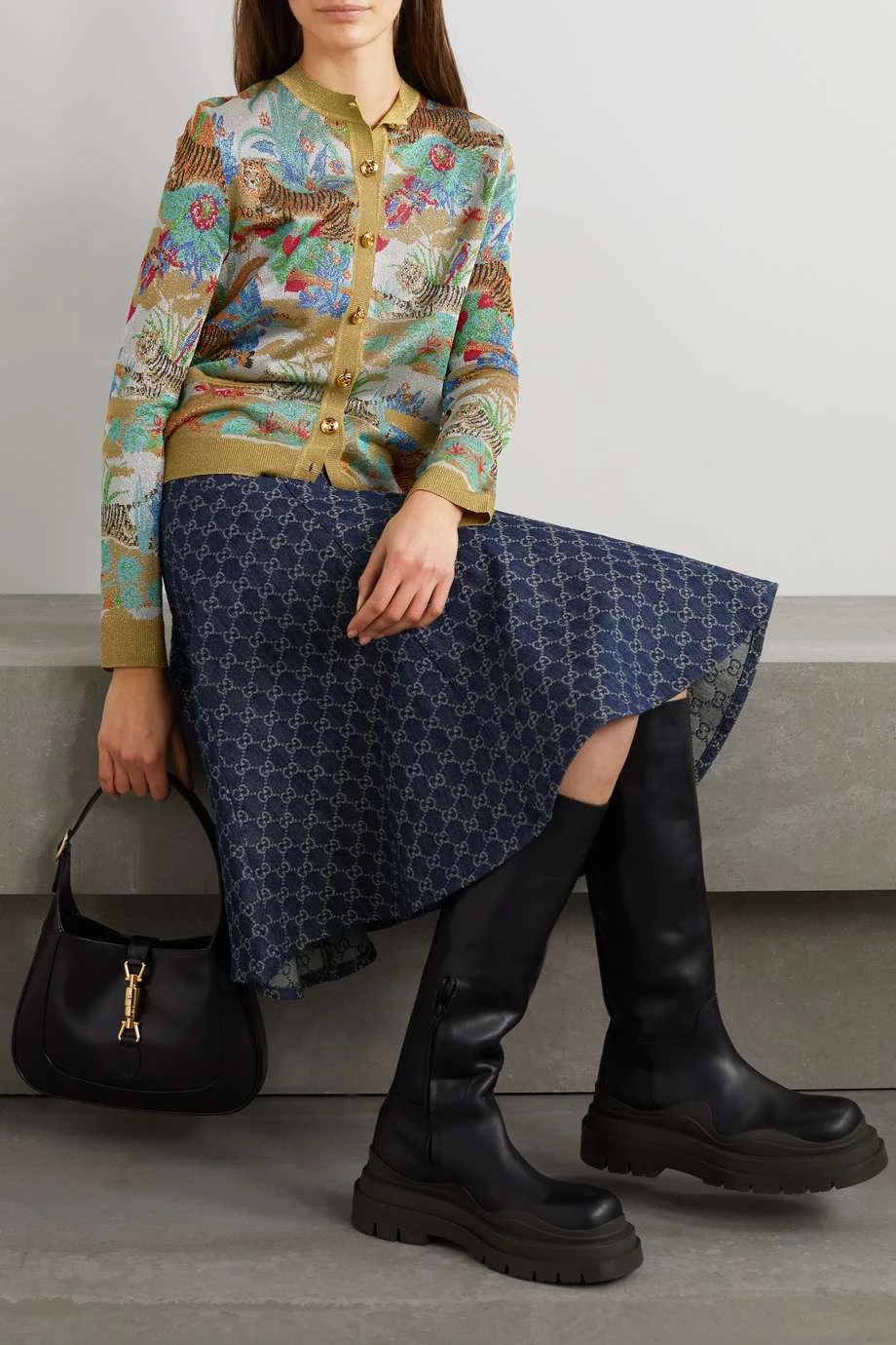 GUCCI Chinese New Year Cardigan Aus Jacquard-Strick In Metallic-Optik ,Grün 6 GUCCI Chinese New Year Cardigan Aus Jacquard-Strick In Metallic-Optik ,Grün – Bild 6