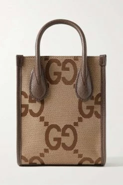 GUCCI Jumbo GG Mini Tote Aus Canvas Mit Jacquard-Muster Mit Lederbesätzen ,Camel