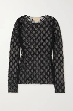 GUCCI Besticktes Oberteil Aus Tüll Aus Einer Baumwollmischung ,Schwarz