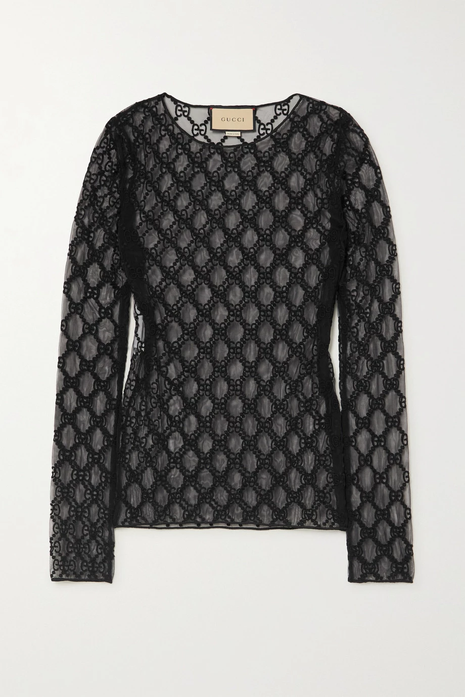 GUCCI Besticktes Oberteil Aus Tüll Aus Einer Baumwollmischung ,Schwarz 1 GUCCI Besticktes Oberteil Aus Tüll Aus Einer Baumwollmischung ,Schwarz