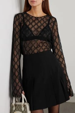 GUCCI Besticktes Oberteil Aus Tüll Aus Einer Baumwollmischung ,Schwarz 9 GUCCI Besticktes Oberteil Aus Tüll Aus Einer Baumwollmischung ,Schwarz -Gucci Verkäufe w920 q60 1313