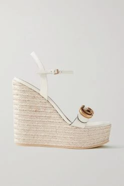GUCCI Aitana Espadrille-Wedges Aus Leder Mit Logoverzierung ,Weiß