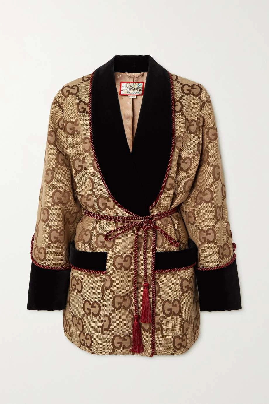 GUCCI Chinese New Year Jacke Aus Besticktem Canvas Mit Jacquard-Muster, Samtbesätzen Und Posamenten ,Braun 1 GUCCI Chinese New Year Jacke Aus Besticktem Canvas Mit Jacquard-Muster, Samtbesätzen Und Posamenten ,Braun