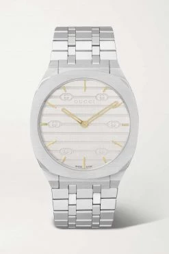 GUCCI 25H 34 Mm Uhr Aus Edelstahl ,Wollweiß