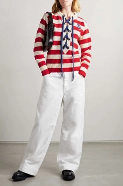 GUCCI Love Parade Gestreifter Pullover Aus Baumwolle Mit Schnürung Und Applikation ,Rot -Gucci Verkäufe w920 q60 14