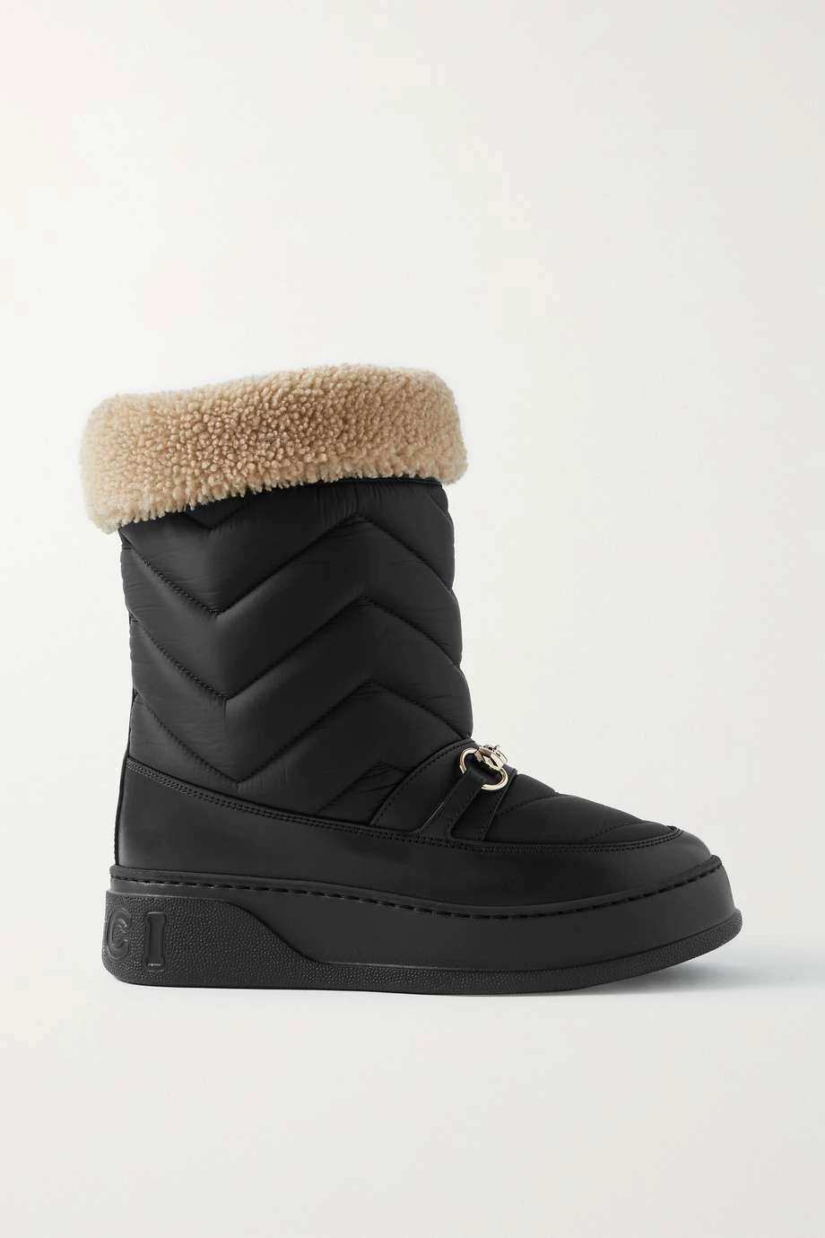 GUCCI Schneestiefel Aus Gestepptem Shell Mit Horsebit-Detail Und Besätzen Aus Shearling Und Leder ,Schwarz 1 GUCCI Schneestiefel Aus Gestepptem Shell Mit Horsebit-Detail Und Besätzen Aus Shearling Und Leder ,Schwarz