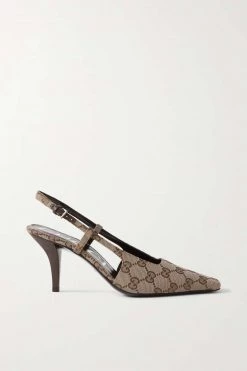 GUCCI Tom Slingback-Pumps Aus Canvas Mit Logo-Jacquard-Muster ,Beige