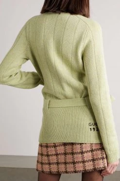 GUCCI Cardigan Aus Wolle Mit Stickerei Und Gürtel ,Grasgrün -Gucci Verkäufe w920 q60 1413