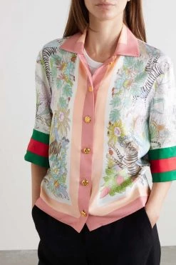 GUCCI Chinese New Year Hemd Aus Bedrucktem Seiden-Twill Mit Streifen ,Pink -Gucci Verkäufe w920 q60 1428