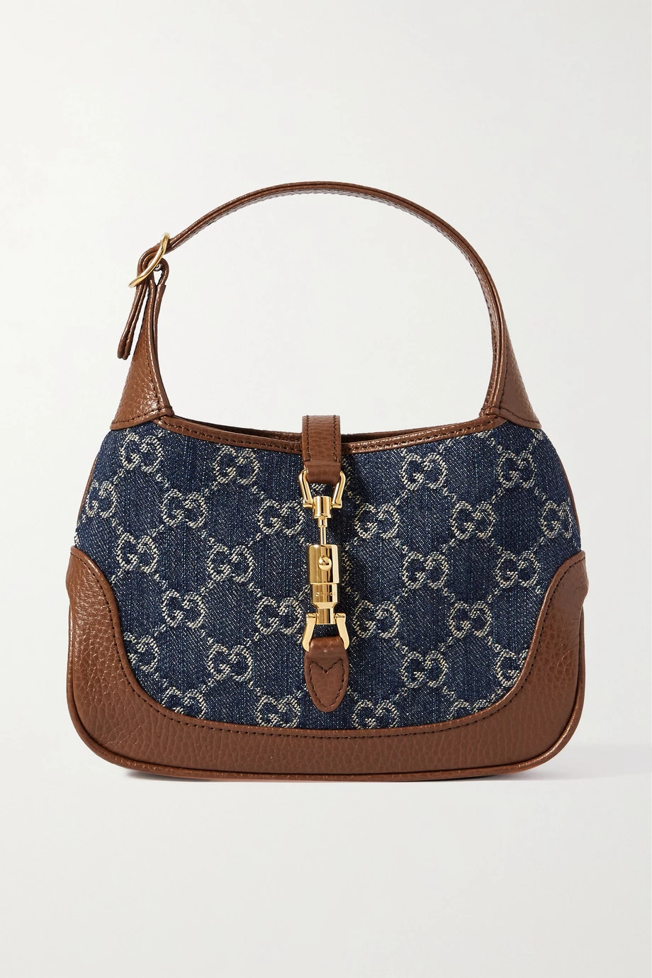 GUCCI Jackie 1961 Mini Schultertasche Aus Bio-Denim Mit Jacquard-Muster Und Lederbesätzen ,Blau 1 GUCCI Jackie 1961 Mini Schultertasche Aus Bio-Denim Mit Jacquard-Muster Und Lederbesätzen ,Blau