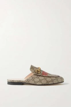 GUCCI Princetown Slippers Aus Beschichtetem Canvas Mit Print Und Horsebit-Detail ,Grau -Gucci Verkäufe w920 q60 1442