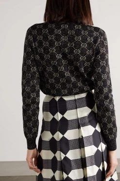 GUCCI GG Stehkragenpullover Aus Metallic-Strick Aus Einer Baumwollmischung Mit Intarsienmuster ,Schwarz -Gucci Verkäufe w920 q60 1450