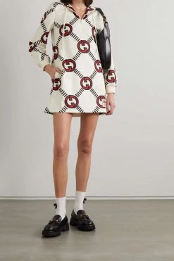 GUCCI Minikleid Aus Bedrucktem Jersey Mit Kapuze ,Elfenbein -Gucci Verkäufe w920 q60 1463