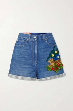 GUCCI Chinese New Year Jeansshorts Mit Stickerei ,Blau