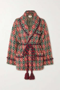 GUCCI Cardigan Aus Woll-Jacquard Mit Bindegürtel Und Troddeln ,Beige