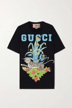 GUCCI Chinese New Year T-Shirt Aus Baumwoll-Jersey Mit Print ,Schwarz
