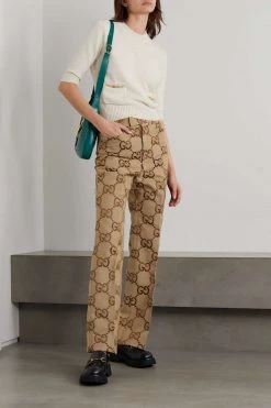 GUCCI Hose Mit Geradem Bein Aus Canvas Aus Einer Baumwollmischung Mit Jacquard-Muster Und Falten ,Camel -Gucci Verkäufe w920 q60 1528
