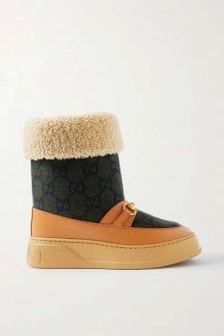 GUCCI Schneestiefel Aus Filz Mit Logomuster, Horsebit-Detail Und Besätzen Aus Shearling Und Leder ,Braun