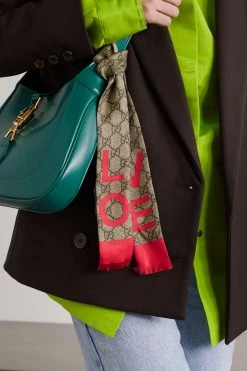 GUCCI Bedrucktes Tuch Aus Seiden-Twill Mit Fransen ,Beige -Gucci Verkäufe w920 q60 1583