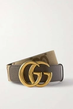 GUCCI Taillengürtel Aus Canvas Mit Jacquard-Muster Und Lederbesätzen ,Camel