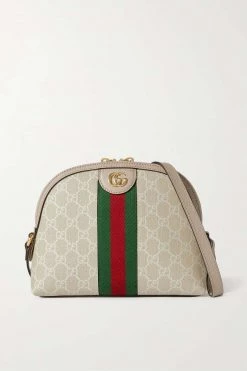 GUCCI Ophidia Bedruckte Schultertasche Aus Beschichtetem Canvas Mit Besätzen Aus Strukturiertem Leder ,Beige
