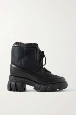 GUCCI Romance Schnürstiefel Aus Shell Mit Logostrickereien Und Leder ,Schwarz