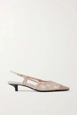 GUCCI Tom Slingback-Pumps Aus Mesh Mit Lederbesätzen Und Kristallen ,Neutral