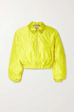 GUCCI Bomberjacke Aus Seidensatin Mit Stickereien ,Gelb